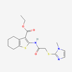 molecular formula C17H21N3O3S2 B5124414 ETHYL 2-{2-[(1-METHYL-1H-IMIDAZOL-2-YL)SULFANYL]ACETAMIDO}-4,5,6,7-TETRAHYDRO-1-BENZOTHIOPHENE-3-CARBOXYLATE 