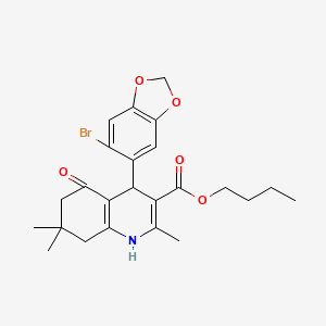 molecular formula C24H28BrNO5 B5125848 Butyl 4-(6-bromo-1,3-benzodioxol-5-yl)-2,7,7-trimethyl-5-oxo-1,4,5,6,7,8-hexahydroquinoline-3-carboxylate 