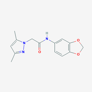 molecular formula C14H15N3O3 B512605 N-(1,3-benzodioxol-5-yl)-2-(3,5-dimethyl-1H-pyrazol-1-yl)acetamide CAS No. 478341-32-1