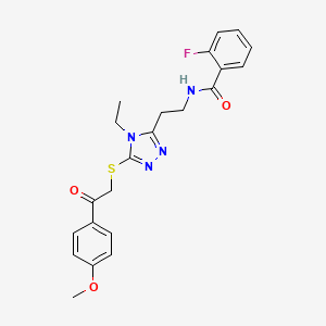 molecular formula C22H23FN4O3S B5126293 N-[2-(4-ethyl-5-{[2-(4-methoxyphenyl)-2-oxoethyl]sulfanyl}-4H-1,2,4-triazol-3-yl)ethyl]-2-fluorobenzamide 