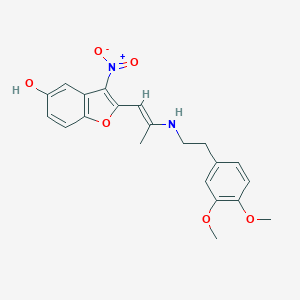 molecular formula C21H22N2O6 B512644 2-(2-{[2-(3,4-Dimethoxyphenyl)ethyl]amino}-1-propenyl)-3-nitro-1-benzofuran-5-ol CAS No. 128944-29-6