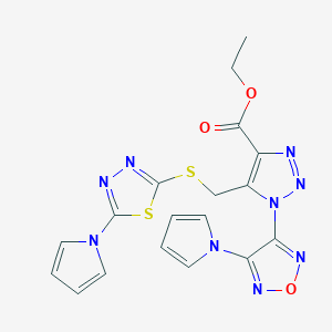 molecular formula C18H15N9O3S2 B5126987 Ethyl 1-(4-pyrrol-1-yl-1,2,5-oxadiazol-3-yl)-5-[(5-pyrrol-1-yl-1,3,4-thiadiazol-2-yl)sulfanylmethyl]triazole-4-carboxylate 