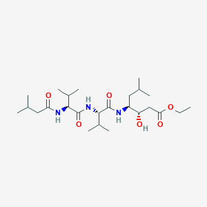 molecular formula C25H47N3O6 B051273 3-Hydroxy-6-methyl-4-(3-methyl-2-(3-methyl-2-(3-methyl-butyrylamino)-butyrylamino)-butyrylamino)-heptanoic acid ethyl ester CAS No. 120849-36-7