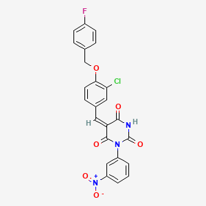 molecular formula C24H15ClFN3O6 B5127748 (5E)-5-[[3-chloro-4-[(4-fluorophenyl)methoxy]phenyl]methylidene]-1-(3-nitrophenyl)-1,3-diazinane-2,4,6-trione 