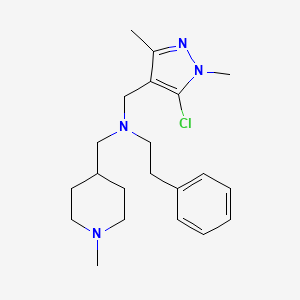 molecular formula C21H31ClN4 B5128244 N-[(5-chloro-1,3-dimethylpyrazol-4-yl)methyl]-N-[(1-methylpiperidin-4-yl)methyl]-2-phenylethanamine 