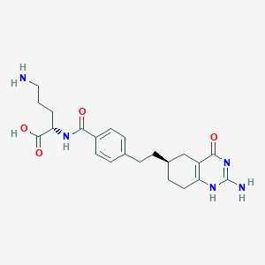 molecular formula C22H29N5O4 B051330 (2S)-5-amino-2-[[4-[2-[(6R)-2-amino-4-oxo-5,6,7,8-tetrahydro-1H-quinazolin-6-yl]ethyl]benzoyl]amino]pentanoic acid CAS No. 118537-34-1