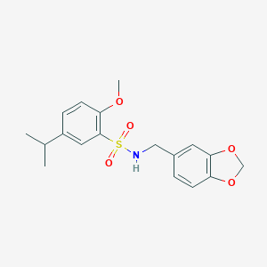 molecular formula C18H21NO5S B513364 N-(1,3-benzodioxol-5-ylmethyl)-5-isopropyl-2-methoxybenzenesulfonamide CAS No. 940986-35-6