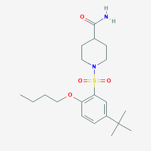 molecular formula C20H32N2O4S B513497 1-(2-Butoxy-5-tert-butylbenzenesulfonyl)piperidine-4-carboxamide CAS No. 940987-89-3
