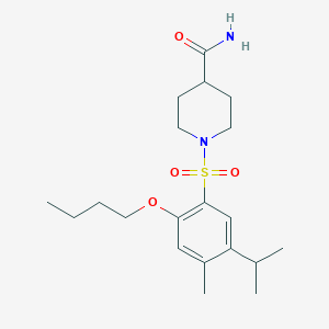 molecular formula C20H32N2O4S B513498 1-[(2-Butoxy-5-isopropyl-4-methylphenyl)sulfonyl]-4-piperidinecarboxamide CAS No. 941009-15-0