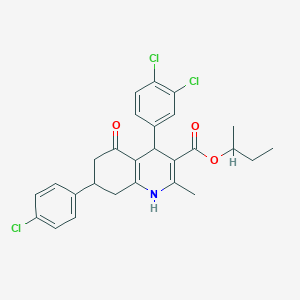 molecular formula C27H26Cl3NO3 B5135035 butan-2-yl 7-(4-chlorophenyl)-4-(3,4-dichlorophenyl)-2-methyl-5-oxo-1,4,5,6,7,8-hexahydroquinoline-3-carboxylate CAS No. 5725-42-8