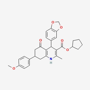 molecular formula C30H31NO6 B5135841 Cyclopentyl 4-(1,3-benzodioxol-5-yl)-7-(4-methoxyphenyl)-2-methyl-5-oxo-1,4,5,6,7,8-hexahydroquinoline-3-carboxylate 
