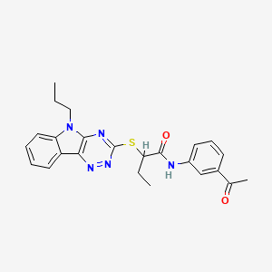 molecular formula C24H25N5O2S B5136614 N-(3-acetylphenyl)-2-[(5-propyl-5H-[1,2,4]triazino[5,6-b]indol-3-yl)sulfanyl]butanamide 