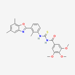molecular formula C27H27N3O5S B5137185 N-{[3-(5,7-dimethyl-1,3-benzoxazol-2-yl)-2-methylphenyl]carbamothioyl}-3,4,5-trimethoxybenzamide CAS No. 593238-60-9