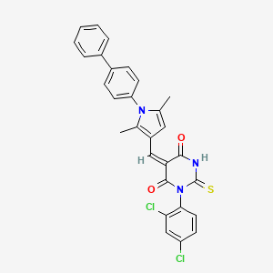 molecular formula C29H21Cl2N3O2S B5137320 (5E)-1-(2,4-dichlorophenyl)-5-[[2,5-dimethyl-1-(4-phenylphenyl)pyrrol-3-yl]methylidene]-2-sulfanylidene-1,3-diazinane-4,6-dione 