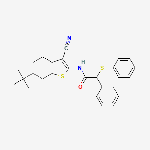 molecular formula C27H28N2OS2 B5137468 N-(6-tert-butyl-3-cyano-4,5,6,7-tetrahydro-1-benzothiophen-2-yl)-2-phenyl-2-(phenylsulfanyl)acetamide 