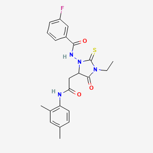 molecular formula C22H23FN4O3S B5139278 N-[5-[2-(2,4-dimethylanilino)-2-oxoethyl]-3-ethyl-4-oxo-2-sulfanylideneimidazolidin-1-yl]-3-fluorobenzamide 