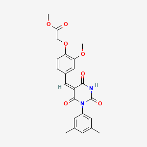 molecular formula C23H22N2O7 B5139374 methyl 2-[4-[(E)-[1-(3,5-dimethylphenyl)-2,4,6-trioxo-1,3-diazinan-5-ylidene]methyl]-2-methoxyphenoxy]acetate 