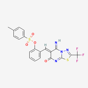 molecular formula C20H13F3N4O4S2 B5144545 2-{(Z)-[5-imino-7-oxo-2-(trifluoromethyl)-5H-[1,3,4]thiadiazolo[3,2-a]pyrimidin-6(7H)-ylidene]methyl}phenyl 4-methylbenzenesulfonate 
