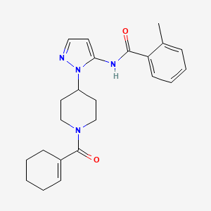 molecular formula C23H28N4O2 B5145531 N-{1-[1-(1-cyclohexen-1-ylcarbonyl)-4-piperidinyl]-1H-pyrazol-5-yl}-2-methylbenzamide 