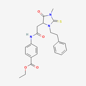molecular formula C23H25N3O4S B5145737 Ethyl 4-({[1-methyl-5-oxo-3-(2-phenylethyl)-2-thioxoimidazolidin-4-yl]acetyl}amino)benzoate 