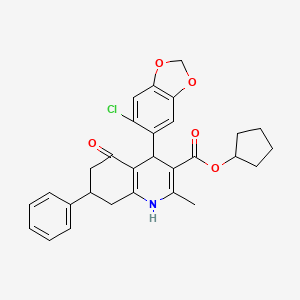 molecular formula C29H28ClNO5 B5146666 Cyclopentyl 4-(6-chloro-1,3-benzodioxol-5-yl)-2-methyl-5-oxo-7-phenyl-1,4,5,6,7,8-hexahydroquinoline-3-carboxylate 