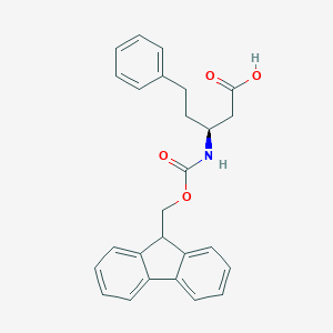 molecular formula C26H25NO4 B051473 (S)-3-((((9H-Fluoren-9-yl)methoxy)carbonyl)amino)-5-phenylpentanoic acid CAS No. 219967-74-5