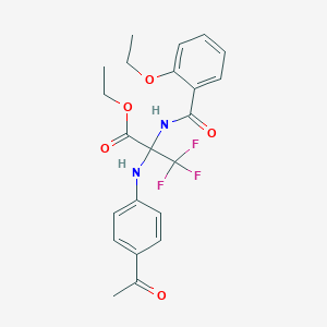 molecular formula C22H23F3N2O5 B514743 ETHYL 2-[(4-ACETYLPHENYL)AMINO]-2-[(2-ETHOXYPHENYL)FORMAMIDO]-3,3,3-TRIFLUOROPROPANOATE 