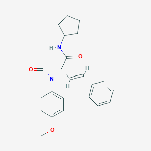 molecular formula C24H26N2O3 B514796 N-cyclopentyl-1-(4-methoxyphenyl)-4-oxo-2-(2-phenylvinyl)-2-azetidinecarboxamide CAS No. 903862-28-2