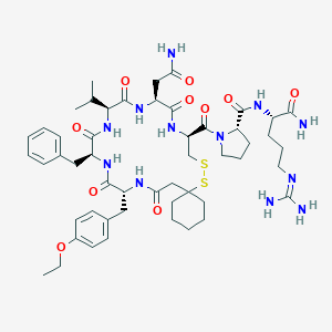 molecular formula C51H74N12O10S2 B051480 (2S)-N-[(2S)-1-Amino-5-(diaminomethylideneamino)-1-oxopentan-2-yl]-1-[(10S,13S,16S,19S,22R)-13-(2-amino-2-oxoethyl)-19-benzyl-22-[(4-ethoxyphenyl)methyl]-12,15,18,21,24-pentaoxo-16-propan-2-yl-7,8-dithia-11,14,17,20,23-pentazaspiro[5.19]pentacosane-10-carbonyl]pyrrolidine-2-carboxamide CAS No. 119902-14-6