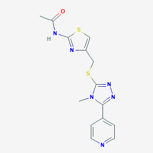 molecular formula C14H14N6OS2 B514810 N-[4-({[4-methyl-5-(pyridin-4-yl)-4H-1,2,4-triazol-3-yl]sulfanyl}methyl)-1,3-thiazol-2-yl]acetamide CAS No. 924842-69-3