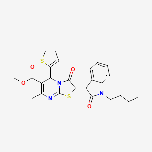 molecular formula C25H23N3O4S2 B5148199 Methyl (2Z)-2-(1-butyl-2-oxo-1,2-dihydro-3H-indol-3-ylidene)-7-methyl-3-oxo-5-(2-thienyl)-2,3-dihydro-5H-[1,3]thiazolo[3,2-A]pyrimidine-6-carboxylate 