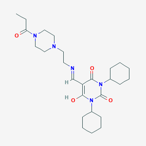 molecular formula C26H41N5O4 B5148503 1,3-dicyclohexyl-5-({[2-(4-propanoylpiperazin-1-yl)ethyl]amino}methylidene)pyrimidine-2,4,6(1H,3H,5H)-trione 