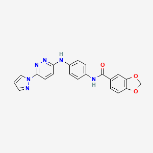 molecular formula C21H16N6O3 B5148619 N-(4-{[6-(1H-pyrazol-1-yl)pyridazin-3-yl]amino}phenyl)-2H-1,3-benzodioxole-5-carboxamide 