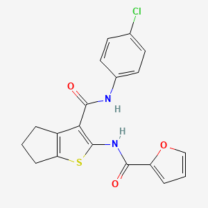 molecular formula C19H15ClN2O3S B5148826 N-[3-[(4-chlorophenyl)carbamoyl]-5,6-dihydro-4H-cyclopenta[b]thiophen-2-yl]furan-2-carboxamide 