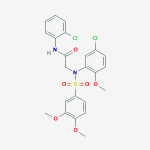 molecular formula C23H22Cl2N2O6S B5149272 N~2~-(5-chloro-2-methoxyphenyl)-N~1~-(2-chlorophenyl)-N~2~-[(3,4-dimethoxyphenyl)sulfonyl]glycinamide 
