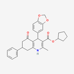 molecular formula C29H29NO5 B5149501 CYCLOPENTYL 4-(2H-1,3-BENZODIOXOL-5-YL)-2-METHYL-5-OXO-7-PHENYL-1,4,5,6,7,8-HEXAHYDROQUINOLINE-3-CARBOXYLATE 