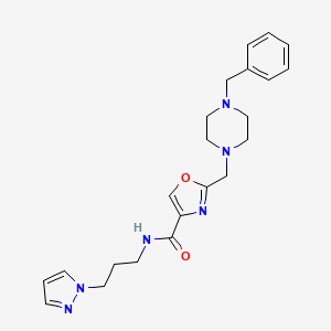 molecular formula C22H28N6O2 B5149668 2-[(4-benzylpiperazin-1-yl)methyl]-N-(3-pyrazol-1-ylpropyl)-1,3-oxazole-4-carboxamide 