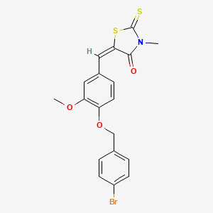 molecular formula C19H16BrNO3S2 B5150040 (5E)-5-({4-[(4-BROMOPHENYL)METHOXY]-3-METHOXYPHENYL}METHYLIDENE)-3-METHYL-2-SULFANYLIDENE-1,3-THIAZOLIDIN-4-ONE 