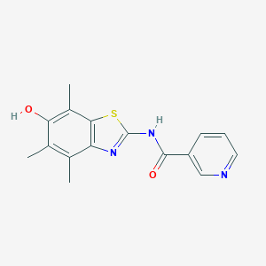 molecular formula C16H15N3O2S B051514 N-(6-hydroxy-4,5,7-trimethyl-1,3-benzothiazol-2-yl)pyridine-3-carboxamide CAS No. 120164-63-8