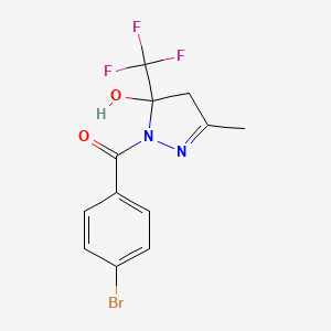 molecular formula C12H10BrF3N2O2 B5151834 (4-bromophenyl)[5-hydroxy-3-methyl-5-(trifluoromethyl)-4,5-dihydro-1H-pyrazol-1-yl]methanone 