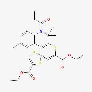 molecular formula C26H29NO5S3 B5152555 Diethyl 5',5',9'-trimethyl-6'-propanoyl-5',6'-dihydrospiro[1,3-dithiole-2,1'-thiopyrano[2,3-c]quinoline]-3',4-dicarboxylate 