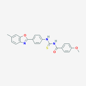 molecular formula C23H19N3O3S B515259 4-methoxy-N-{[4-(6-methyl-1,3-benzoxazol-2-yl)phenyl]carbamothioyl}benzamide 