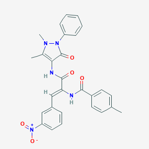 molecular formula C28H25N5O5 B515277 N-[(Z)-1-{[(1,5-Dimethyl-3-oxo-2-phenyl-2,3-dihydro-1H-pyrazol-4-YL)amino]carbonyl}-2-(3-nitrophenyl)ethenyl]-4-methylbenzamide 