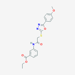 molecular formula C20H19N3O5S B515285 Ethyl 3-[({[5-(4-methoxyphenyl)-1,3,4-oxadiazol-2-yl]sulfanyl}acetyl)amino]benzoate 