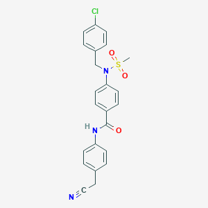 molecular formula C23H20ClN3O3S B515289 4-[(4-chlorobenzyl)(methylsulfonyl)amino]-N-[4-(cyanomethyl)phenyl]benzamide 