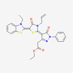 molecular formula C28H26N4O4S2 B5152933 ethyl {(4E)-4-[(5Z)-5-(3-ethyl-1,3-benzothiazol-2(3H)-ylidene)-4-oxo-3-(prop-2-en-1-yl)-1,3-thiazolidin-2-ylidene]-5-oxo-1-phenyl-4,5-dihydro-1H-pyrazol-3-yl}acetate 