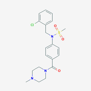 molecular formula C20H24ClN3O3S B515295 N-(2-chlorobenzyl)-N-{4-[(4-methyl-1-piperazinyl)carbonyl]phenyl}methanesulfonamide 