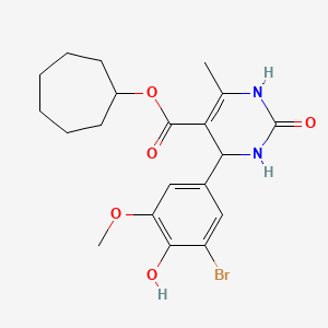 molecular formula C20H25BrN2O5 B5152959 Cycloheptyl 4-(3-bromo-4-hydroxy-5-methoxyphenyl)-6-methyl-2-oxo-1,2,3,4-tetrahydropyrimidine-5-carboxylate 