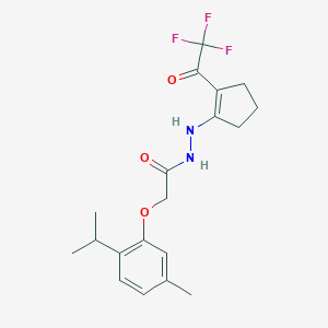 molecular formula C19H23F3N2O3 B515296 2-(2-isopropyl-5-methylphenoxy)-N'-[2-(trifluoroacetyl)-1-cyclopenten-1-yl]acetohydrazide 
