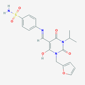 molecular formula C19H20N4O6S B515301 4-[[1-(2-Furanylmethyl)-2,4,6-trioxo-3-propan-2-yl-1,3-diazinan-5-ylidene]methylamino]benzenesulfonamide 